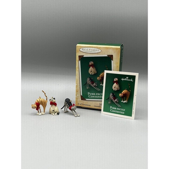 Hallmark 2004 Keepsake Ornament Miniature Purr-Fectly Contented Cats Set of 3 - Picture 1 of 5
